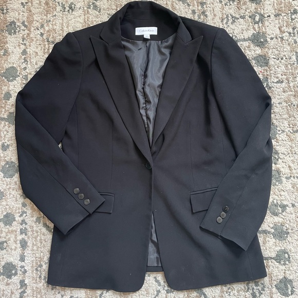 Calvin Klein Blazer Women’s Size 12 Office Business Black Neutral Monochrome - Picture 3 of 5